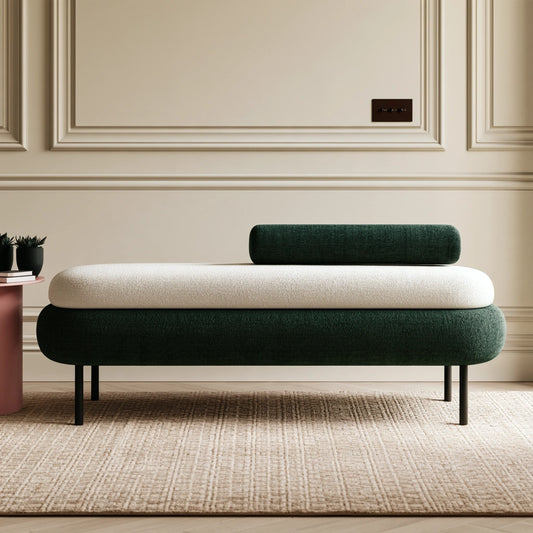 Panca decorativa rivestito in tessuto, colore beige