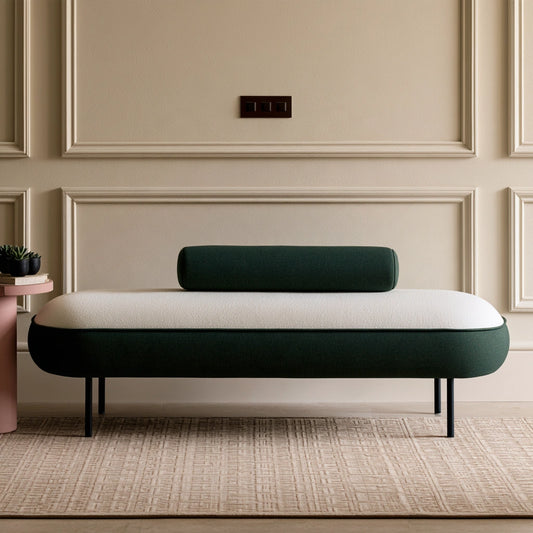 Panca decorativa rivestito in tessuto, colore beige