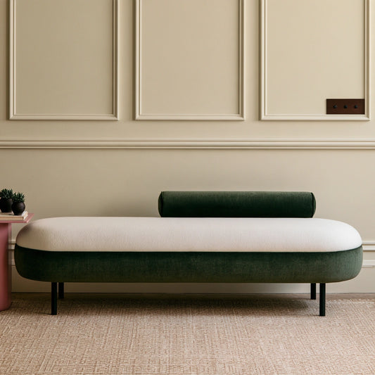 Panca decorativa rivestito in tessuto, colore beige