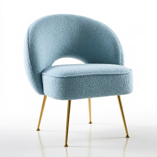 Sgabello imbottito da toeletta in tessuto bouclé, colore azzurro
