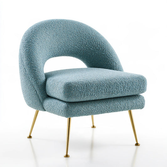 Sgabello imbottito da toeletta in tessuto bouclé, colore azzurro