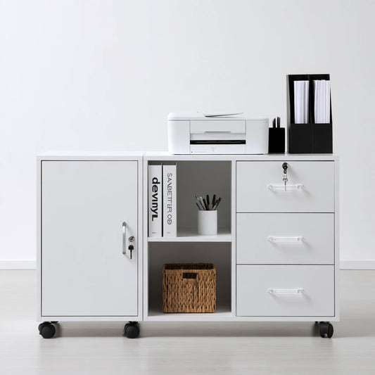 Mobile contenitore dalle linee essenziali su ruote, colore bianco