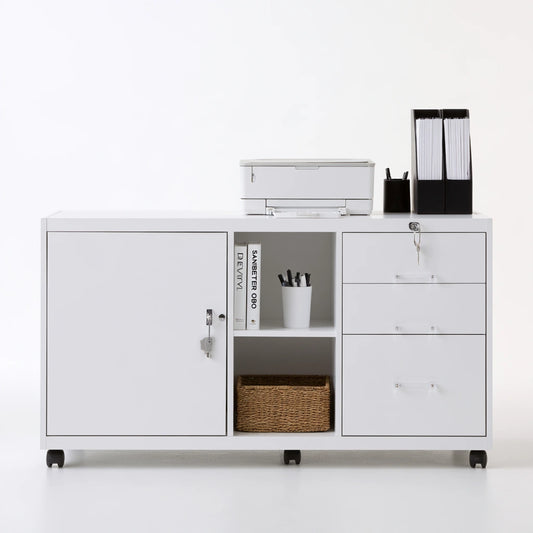 Mobile contenitore dalle linee essenziali su ruote, colore bianco